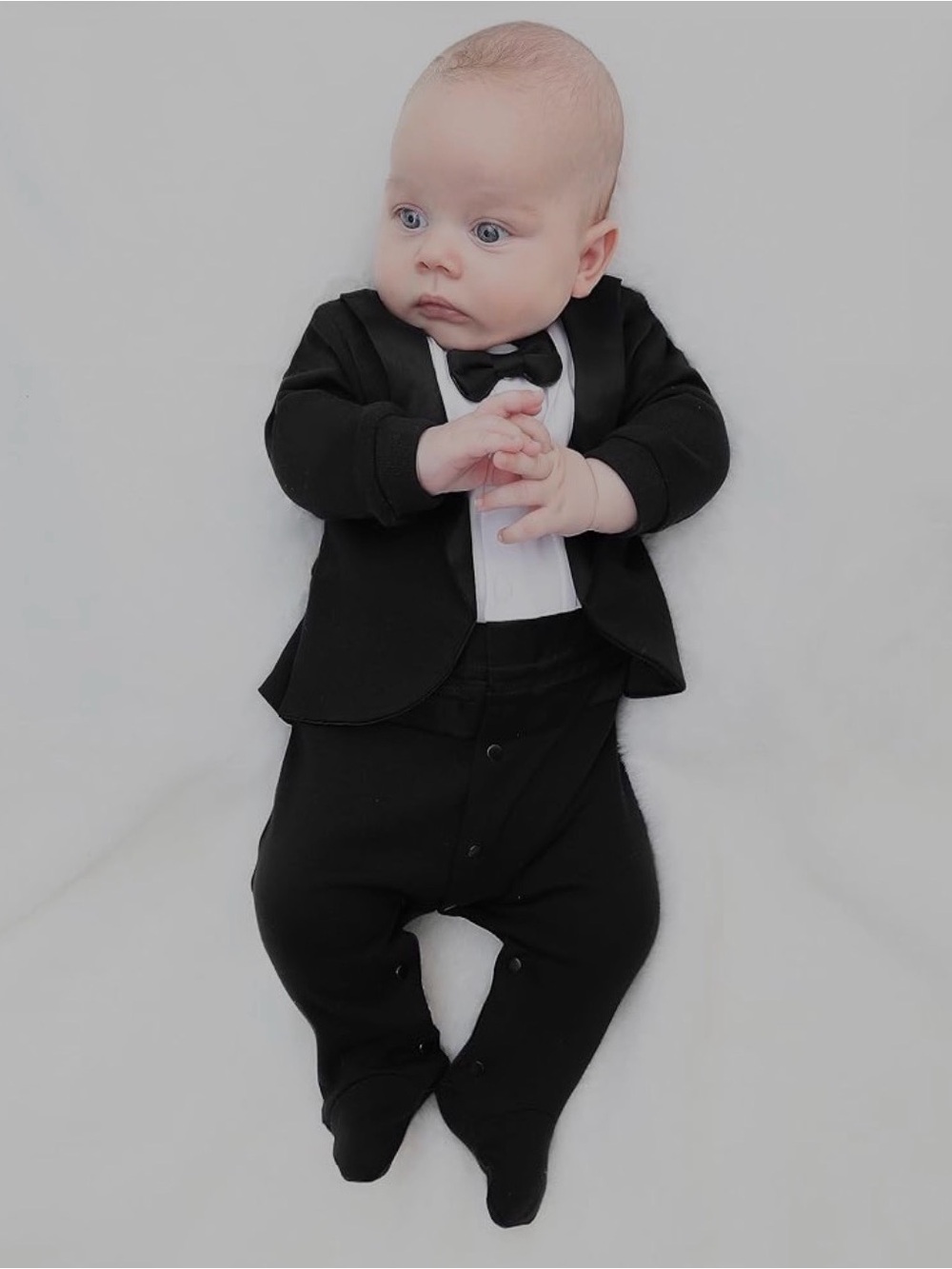 New with tags Baby Black & White Tuxedo-Style Snap Onesie NEWBORN. Wedding! - Picture 2 of 7